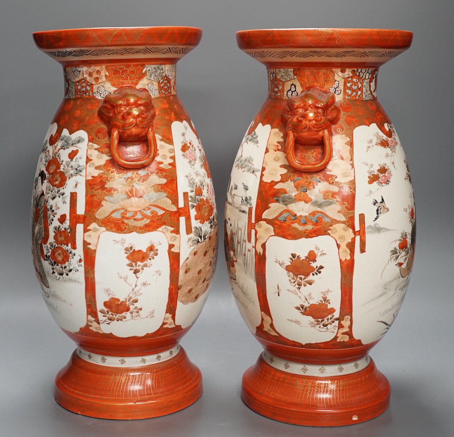 A pair of large Japanese Kutani vases, 36 cms high